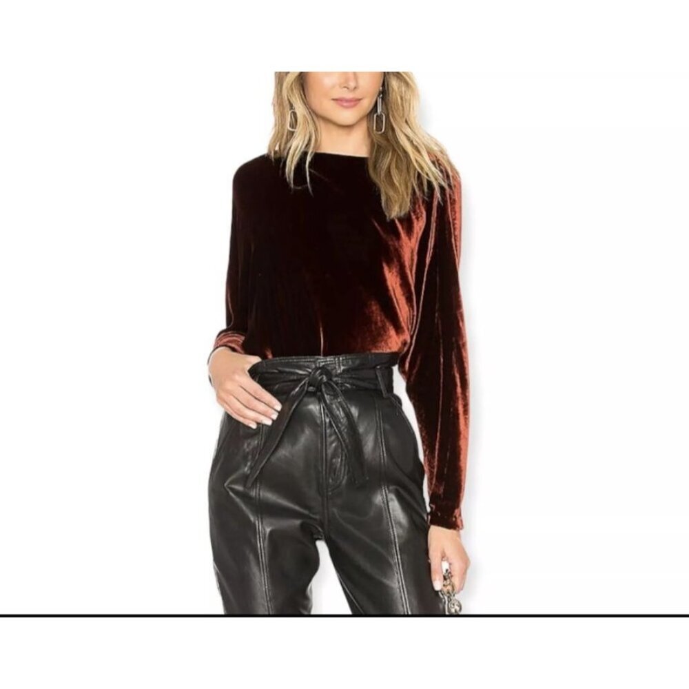 A.L.C. Miller Top in Cognac Velvet Cowl Neck Long Sleeve Women Size 0 Event Fall